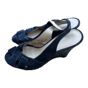 Collection by Chadwick's Navy Open Toe Wedge Heels Sling back Size 9 Womens